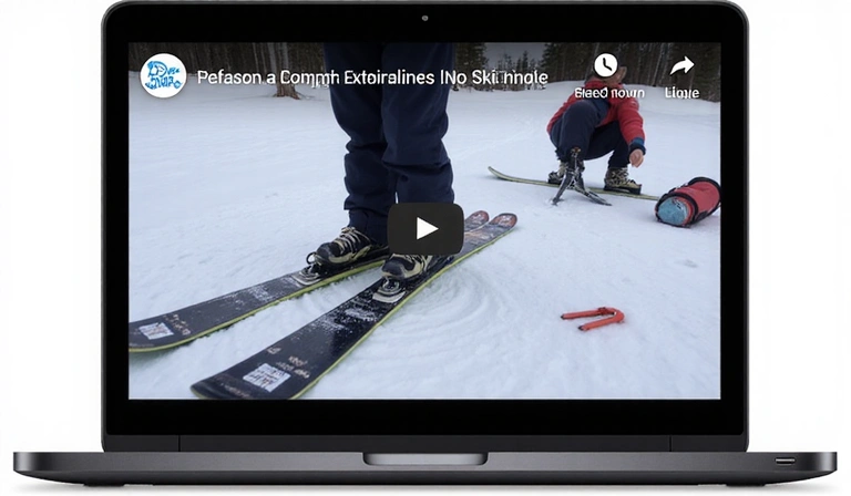 Laptop displaying a ski tutorial video